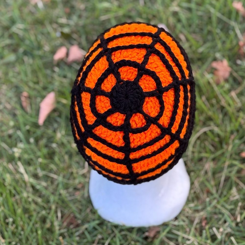 Orange and black Crochet Spiderweb Hat